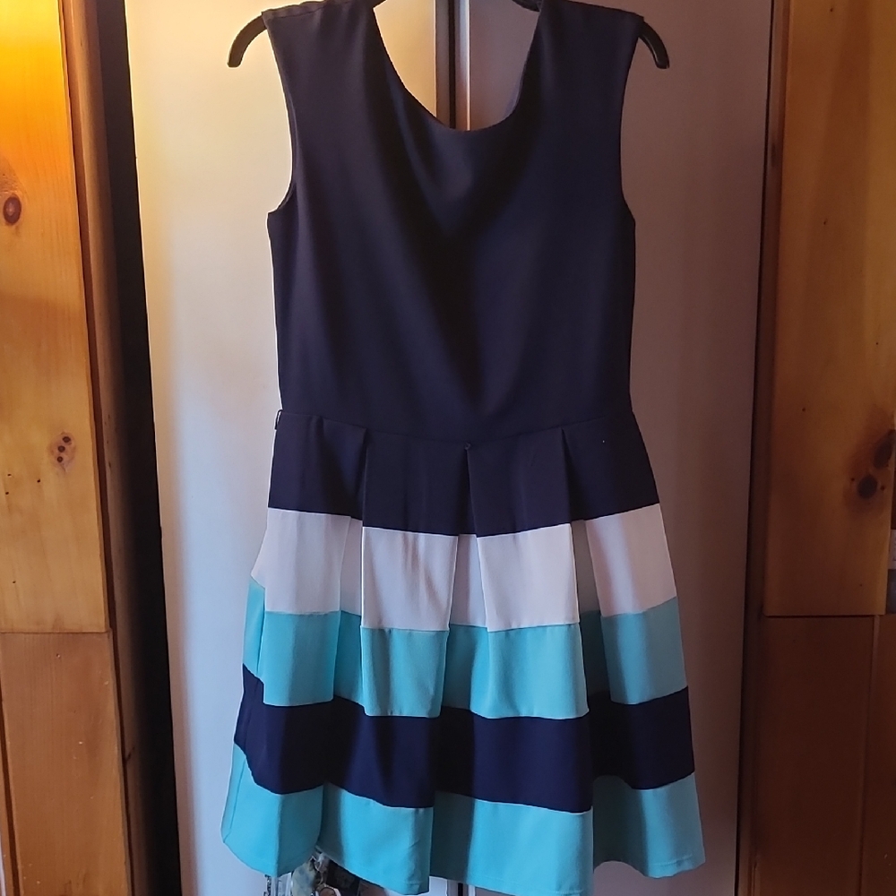 Navy and Aqua Striped Dress